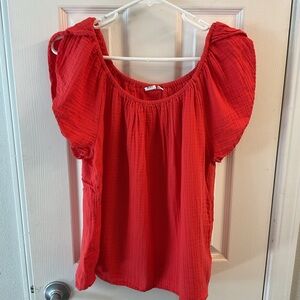 GAP Bright red coral orange Women's Blouse flutter sleeve gauzy 100 cotton small